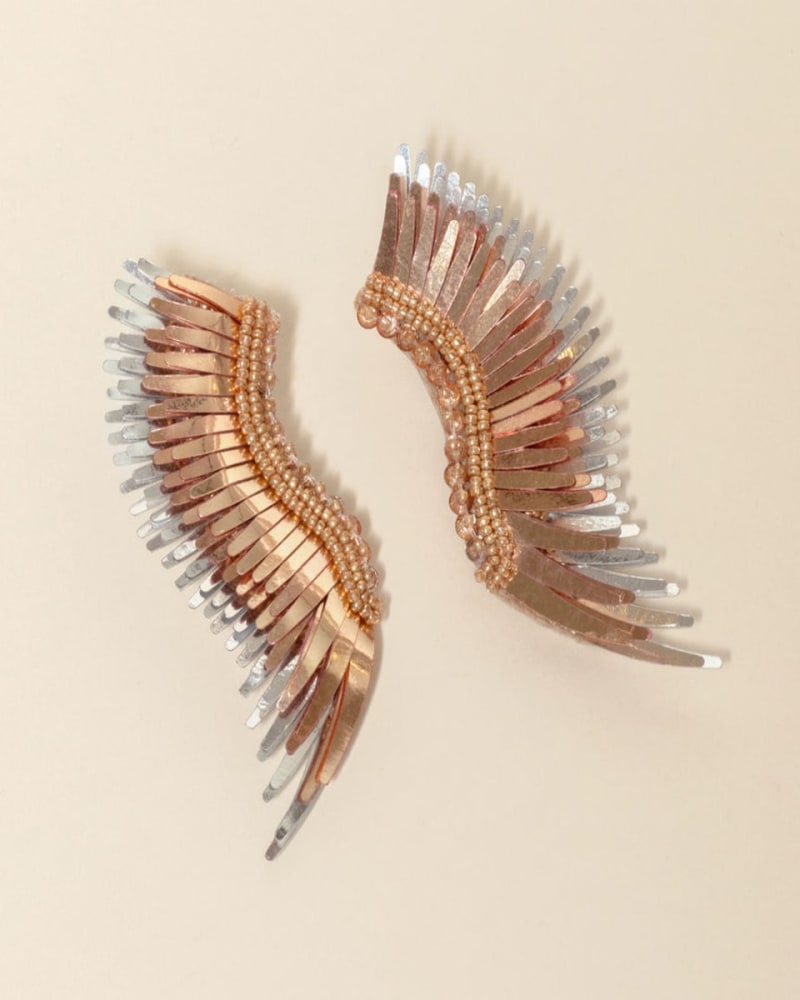 Front of a size one-size-fits-all Midi Madeline Earrings- Silver in SILVER BACK/ ROSE GOLD FRONT by Mignonne Gavigan. | dia_product_style_image_id:320201
